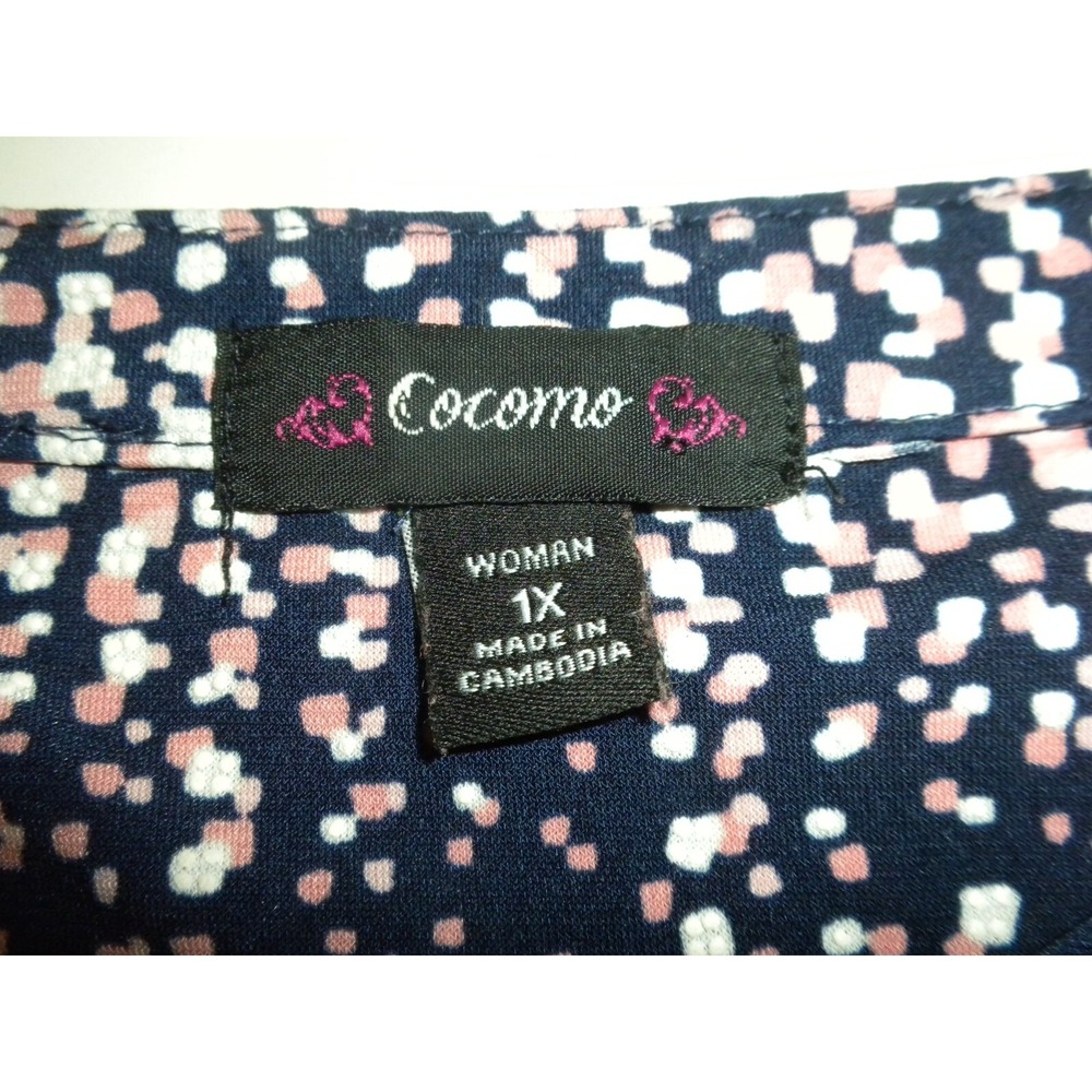 Cocomo Top 1X Blue Pink Seersucker 1/4 Zip Roll Tab Sleeve Pockets Stretch - Picture 6 of 13